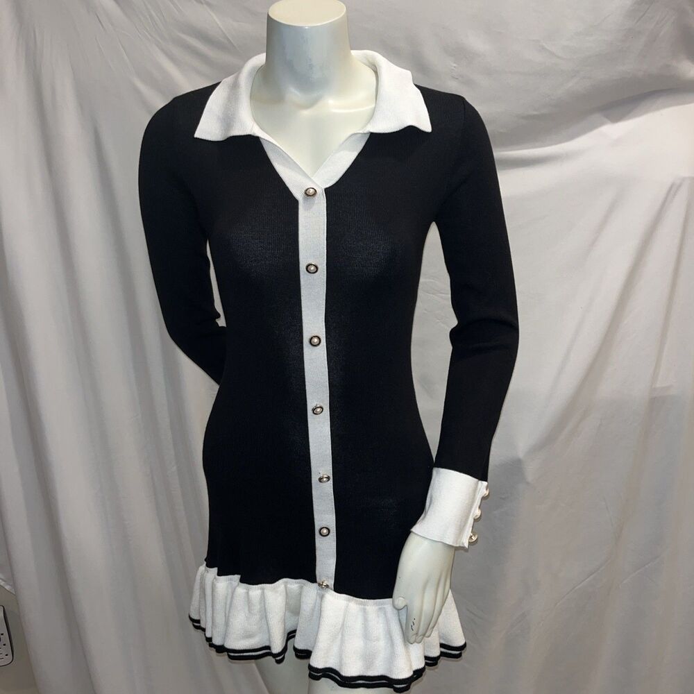 Sweater Mini Dress With Pearl Details Size Small